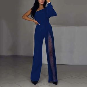 RNSHANGER nueva mujer un hombro manga mameluco elegante malla pantalones largos monos Sexy asimétrico alta cintura fiesta <span class=keywords><strong>mono</strong></span> - Product Image 5