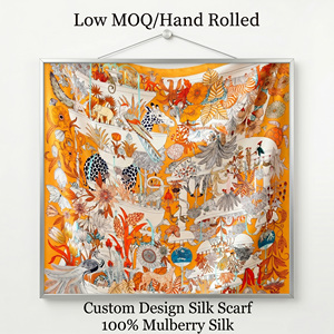 Custom 90x90cm Twill Mulberry Silk Scarf Low MOQ Wholesale Design Floral Pattern All Seasons - Product Image 1