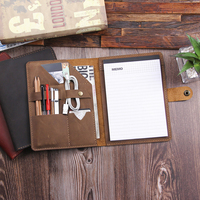 Porte-documents vintage en cuir vieilli avec pochette pour cartes et bouton-pression pour hommes, femmes, bureau, voyage, journal
