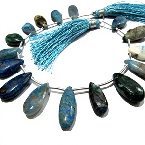 Crisocola Azul Natural en Forma de Pera, Lisa y Brillante, Tira de 8 Pulgadas de Largo - Product Image 1