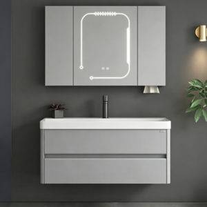 Meuble-lavabo <span class=keywords><strong>de</strong></span> <span class=keywords><strong>salle</strong></span> <span class=keywords><strong>de</strong></span> <span class=keywords><strong>bain</strong></span> moderne haut <span class=keywords><strong>de</strong></span> gamme, étanche et écologique, avec miroir LED, vasque en céramique et <span class=keywords><strong>armoire</strong></span> <span class=keywords><strong>de</strong></span> rangement <span class=keywords><strong>pour</strong></span> appartement - Product Image 1