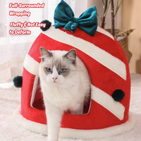 Lit pour chat doux à thème de Noël, antidérapant, indéformable, nid pour animaux de compagnie, maison pour chat fermée avec coussin amovible
