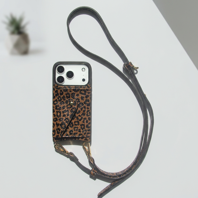 Leopard Print Embossed Leather TPU Shockproof Magnetic Crossbody Lanyard Luxury Design Mobile Phone Case Cover for 18 Pro
