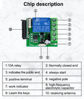 Controlador Receptor RF 315/433 MHz, Corriente Máxima de 10A, Alimentación de 12V CC, Rango de 30-100m, Sistema de Hogar Inteligente, Interruptor de Control Remoto NFC ASK