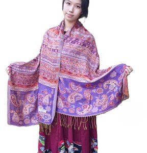 Usine directe Pasgmina élégant rétro châles pour femmes magnifique gland Jacquard écharpe personnalisable ethnique Poncho - Product Image 1