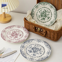 Assiette de table en céramique Rose Française, vaisselle domestique, motif classique, couleur émaillée, pour pâtes, salades, snacks, assiette de dîner occidentale