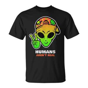 Camiseta Alien Negra con Cuello Redondo, Diseño Gráfico, Unisex, para Festivales, Manga Corta, Impresión Digital - Product Image 1
