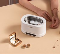 Pembersih Gigi dan Perhiasan Ultrasonik Elektrik Portabel Digital Mini Pod 45kHz untuk Rumah Tangga, Bahan Stainless Steel SUS304
