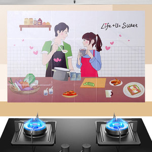 Autocollant de cuisine anti-graisse en PET, motif dessin animé, en feuille d'aluminium, imperméable, résistant à la chaleur, décoration murale rectangulaire pour la maison - Product Image 2