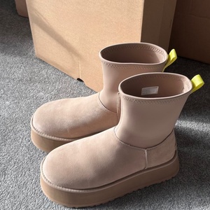 Wholesale Winter Autumn Thermal Midi Uggss Boots Cowhide <b>Wool</b> Side Zippers Add Velvet Unisex <b>Slippers</b> - Product Image 5