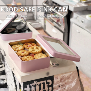 Boîte en fer blanc rectangulaire rose de qualité alimentaire avec couvercle transparent sans BPA, imprimée à l'écran, pour biscuits et bonbons faits maison - Product Image 2