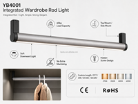 Rail de suspension pour vêtements en aluminium anodisé avec éclairage LED linéaire, longueur personnalisée YB4001-32-1