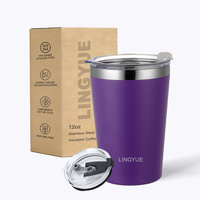 Gobelet isotherme à double paroi Lingyue 8oz 12oz en acier inoxydable 304 avec couvercle coulissant