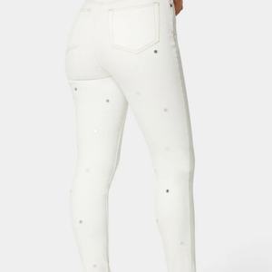 Jeans décontractés blancs de haute qualité pour femmes 2025, jeans skinny avec strass pour femmes - Product Image 2