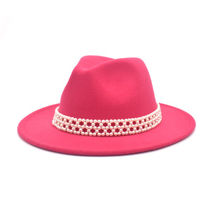 Sombrero Fedora de invierno de alta calidad con banda de perlas Fieltro de lana de poliéster de color sólido para fiesta de adultos apropiado - Product Image 4
