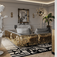 Nuevo Sofá Clásico Foshan King, Sofá Modular de Esquina de Tela de Alta Calidad y Lujo, Juego de Sofás Dorados para Sala de Estar de Lujo