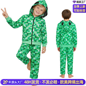 Conjunto de Ropa Deportiva con Capucha para Niños de Minecraft, Estampado de Píxeles Verdes, Pantalones de Manga Larga, Ropa de Otoño para Niños - Product Image 2
