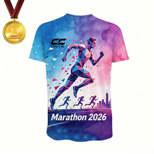 T-<span class=keywords><strong>shirt</strong></span> de course Marathon 2026 personnalisé, dégradé bleu-violet, motif géométrique technique - Product Image 1