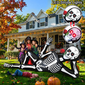 Squelette gonflable géant d'<span class=keywords><strong>Halloween</strong></span> avec yeux rouges lumineux et rose, fantôme effrayant allongé de 3 mètres pour la <span class=keywords><strong>décoration</strong></span> extérieure de jardin - Product Image 3