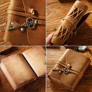 Carnet de voyage moderne en cuir véritable, portable, vintage, fait main, à feuilles mobiles, journal magique pour cadeaux de bienvenue - Product Image 4
