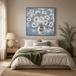 Dipinto su Tela con Design Unico: <span class=keywords><strong>Vaso</strong></span> in Pietra Naturale e Fiori, Arte Murale con Natura Morta di Fiori Bianchi - Product Image 1