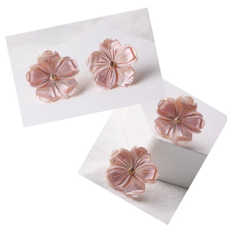 Latest Design Creative High Quality Fashion Luxury pink shell flowers cz Stud Earrings For Women