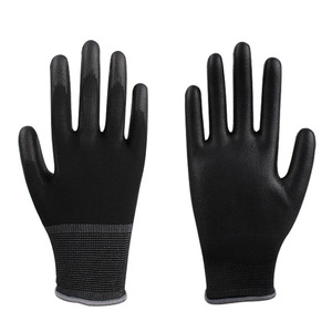 Gants de travail noirs enduits de PU, antidérapants, en nylon et polyester pleine fleur, pour l'industrie de la construction, 13 points de couture, usage général - Product Image 1