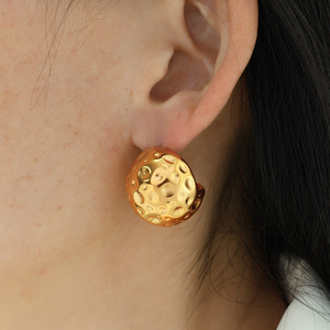 Stud Earrings Ball Shape Gold Silver Plated <b>Titanium</b> Steel Irregular Hollow Hemispherical For Women Everyday Wear - Product Image 4