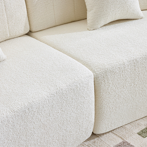 Canapé banquette incurvé contemporain en velours, trois places, sectionnel, compact, avec chaise longue intégrée - Product Image 3