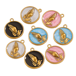 Collier pendentif Mains en prière en acier inoxydable Twinkle, plaqué or 18 carats PVD, avec breloques pièces de monnaie, motif '<span class=keywords><strong>Dieu</strong></span> bénisse', idéal pour la prière, en promotion, cadeau - Product Image 1