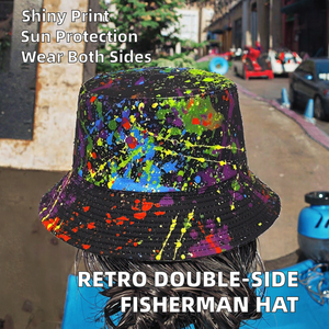 Chapeau Bob Rétro Imprimé Personnages Européens et Américains, Réversible, Style Pêcheur, Protection Solaire Printemps/Été, Homme/Femme - Product Image 2