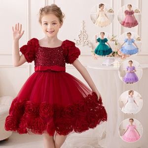 green emerald velvet dress Girls Elegant Party Dress Children's Birthday Dress Girls Prom Princess Dress