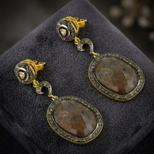 Boucles d'oreilles mode victorienne diamant et saphir plaqué or bijoux de fête en argent - Product Image 2