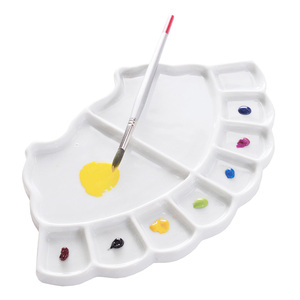 SINOART 10 puits en forme d'éventail mélange aquarelle porcelaine <span class=keywords><strong>Palette</strong></span> <span class=keywords><strong>peinture</strong></span> acrylique <span class=keywords><strong>Palette</strong></span> en céramique - Product Image 2
