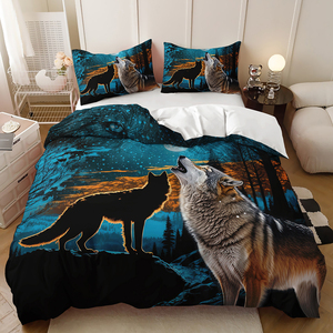 Ensemble de literie impression 3D Polyester la lune et le loup housse de couette - Product Image 4