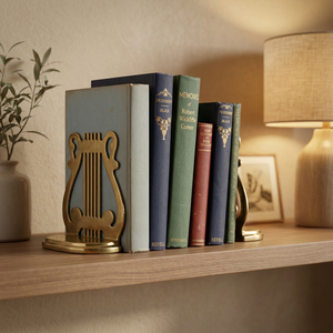 AK Brass Customized Brass Lyre Harp Metal Bookends Set of 2 Polish Finish Shelf <b>Desk</b> Home & Library Decor Book Holder - Product Image 4