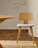 Chaise de salle à manger scandinave pour salon, mobilier moderne en bois, chaise en bois d'hévéa de style mid-century avec coussin en chenille beige
