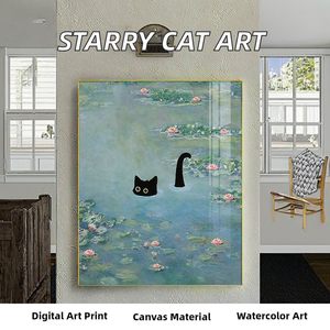 Poster Gatto di <span class=keywords><strong>Van</strong></span> <span class=keywords><strong>Gogh</strong></span> <span class=keywords><strong>Notte</strong></span> <span class=keywords><strong>Stellata</strong></span>, Stampa d'Arte di Lusso con Cornice e Base di Supporto per Camera <span class=keywords><strong>da</strong></span> Letto, Soggiorno, Bagno, Decorazione Estetica - Product Image 3