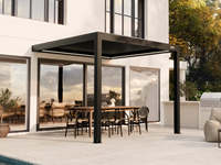 Pergola à toit à lames orientables électrique noire 3x6m en aluminium avec LED, toit réglable, autoportante, pour resort, cour, repas en plein air