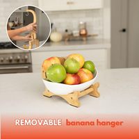 Étagère de rangement de cuisine sur pied en bambou avec panier à fruits et support à bananes en céramique