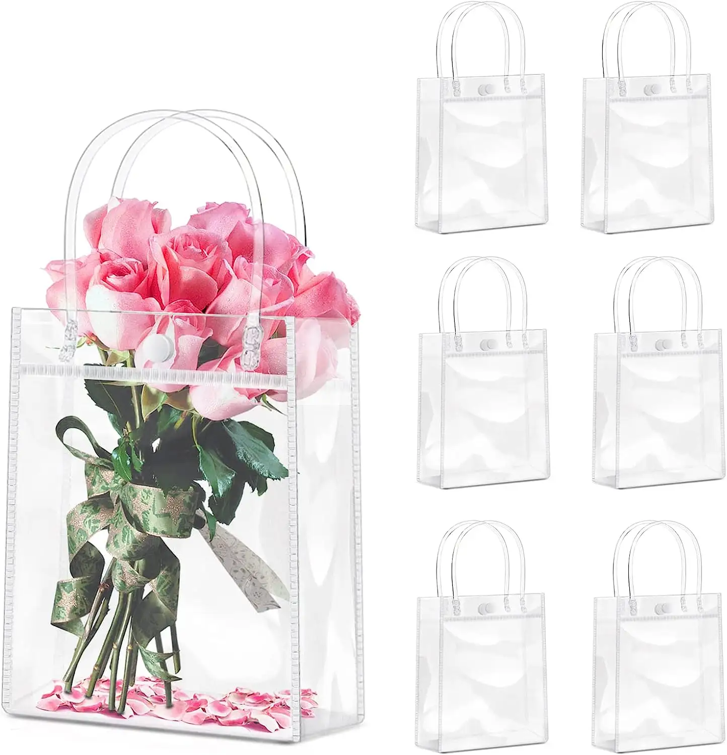 Benutzer definierte Logo Mode Weihnachts feier Geburtstag Hochzeits geschenk transparent klar kleine Einkaufstasche PVC Blumen Tasche