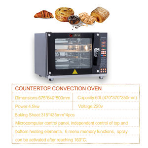 Estufa de circulación de aire caliente de cuatro paneles electrónicos Top 4 bandejas Horno de pan de convección eléctrico 220V <span class=keywords><strong>Mini</strong></span> multifunción - Product Image 2