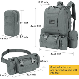 Sac à dos tactique modulaire 3 en 1 de grande capacité 50L, système Molle, imperméable, pour la randonnée, le camping et le trekking - Product Image 2