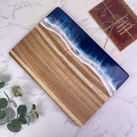 Planche à découper en bois d'acacia et résine, rectangulaire, motif vague océanique, plateau de service décoratif pour cuisine occidentale