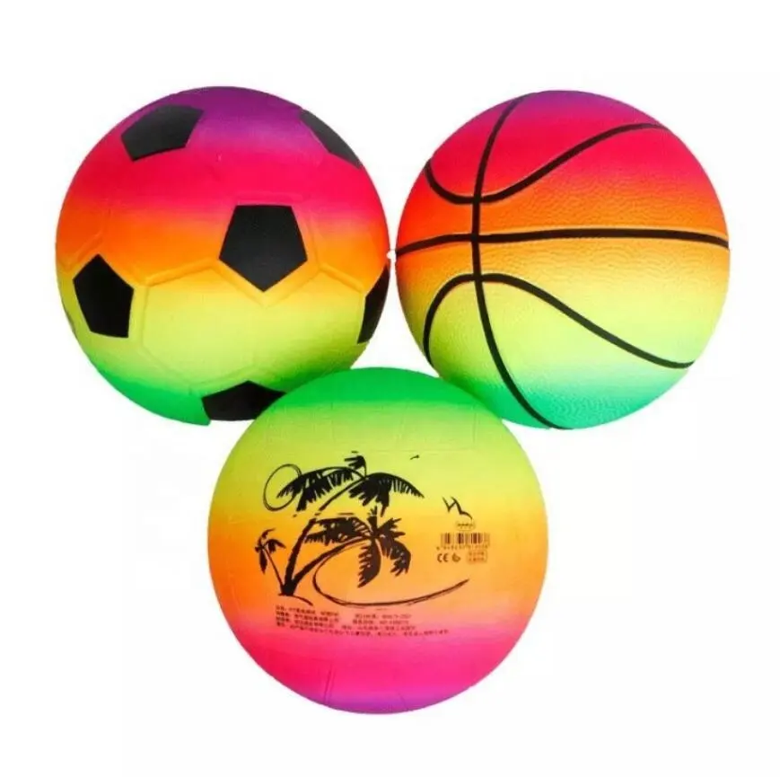 ลูกบอลเป่าลมพีวีซีขนาด9นิ้ว22ซม. โลโก้ที่กำหนดเองลูกบอลสีรุ้งลูกฟุตบอลวอลเลย์โปรโมชั่นสำหรับเด็กลูกบอลชายหาด