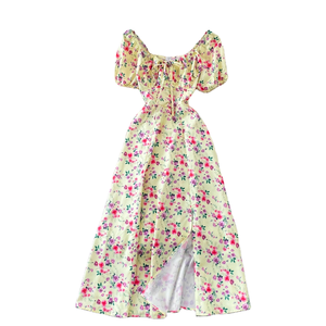 205 verano Sexy <span class=keywords><strong>Split</strong></span> vestido de mujer <span class=keywords><strong>fragmentado</strong></span> flor burbuja manga encaje - Product Image 1