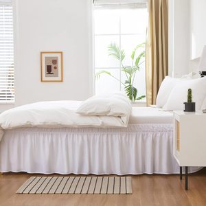 Regina e king Size bianco avvolgente intorno al letto gonna tre lati in tessuto elastico polvere increspato 16 pollici su misura goccia - Product Image 2