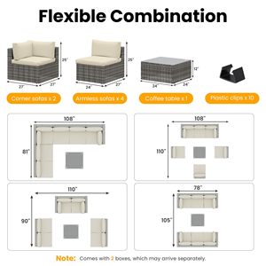 أريكة خارجية مقطعية مكونة من 7 قطع من الخوص مع جميع مجموعات المحادثة في فناء الطقس - Product Image 2