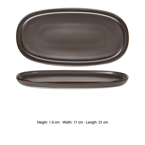Plat de service ovale brun réactif 21 × 11 cm H 1,6 cm, porcelaine fine de qualité supérieure, impression numérique Rinart - Product Image 3