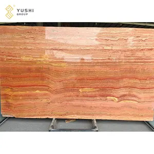 Dalles de marbre Yushi Couleur vive pour mur et table et sol Dalles de marbre travertin rouge